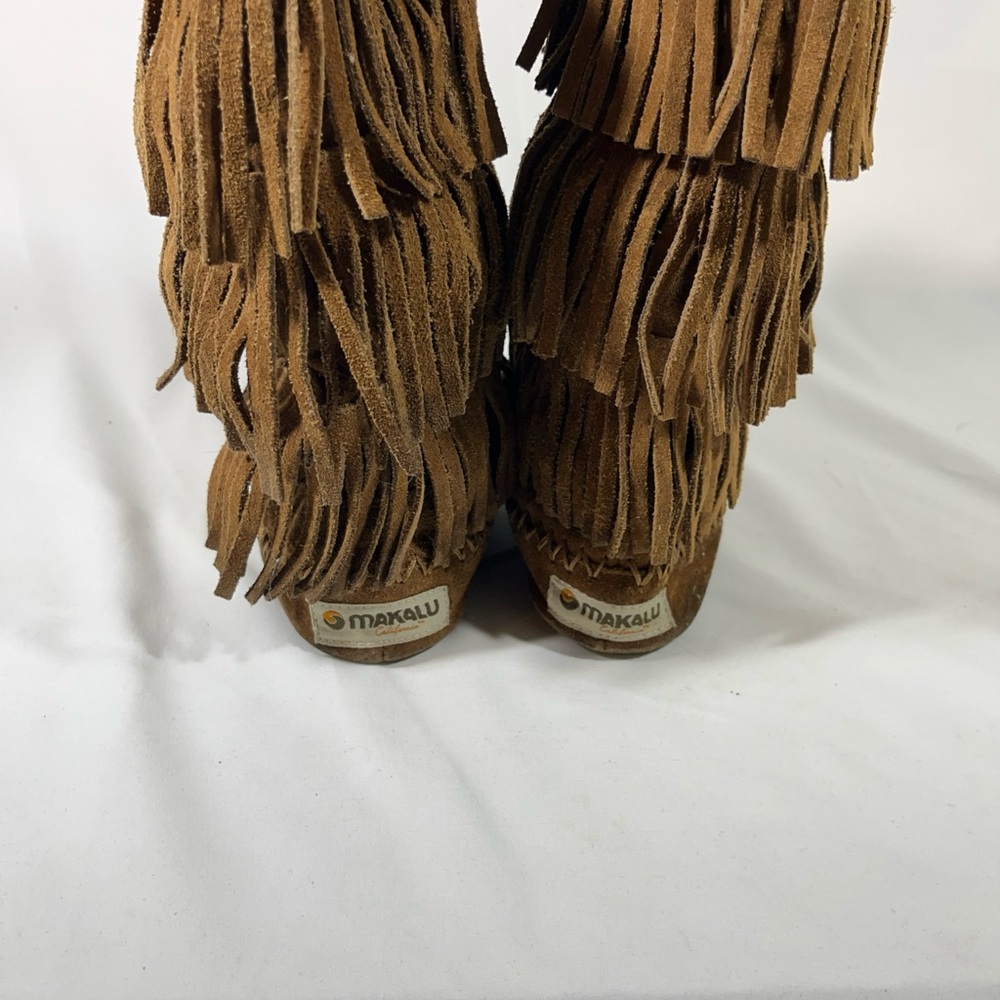 MAKALU CALIFORNIA NALANI SUEDE LEATHER BOOTS TIERED FRINGE GIRLS BROWN 3.5 YOUTH - Picture 4 of 13